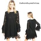 Haute Gothic Steampunk VTG Victorian Lace Bell Sleeve Cocktail Black Dress S M L