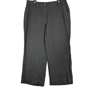 Talbots Heritage 100% Linen Crop Pants Womens 12 Black High Rise Wide Leg - Picture 1 of 12