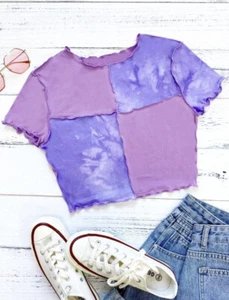 Color-block Lettuce Trim Crop Tee - Picture 1 of 4