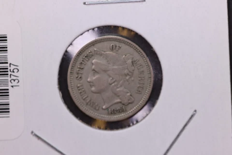 1881 3 Cent Copper Nickel, Affordable Circulated Coin. Store Sale #13756 Cover
