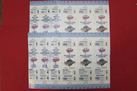1992 Minnesota Twins Phantom Playoffs World Series Tickets Two Sets/Sheets Cover