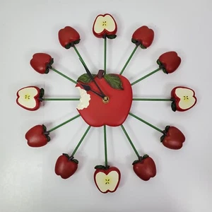 3D Red Apple Wall Clock Farmhouse Kitchen Kids Living Room Vintage Retro Decor - Picture 1 of 5