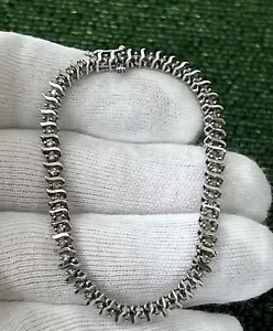 Vtg. 14K Solid White GOLD White Sapphire Stone Tennis Bracelet 7.91 Grams - Picture 1 of 8