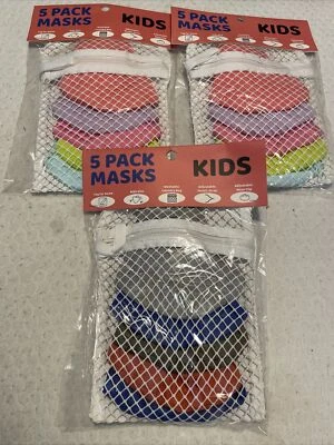 3) Kids Face Masks  One Size 3 Pack (1 Boy 2 Girl)  With Mesh Laundry Bag. - Image 1 of 4