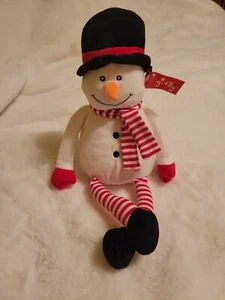 Gitzy Plush SNOWMAN Soft Stuffed Decor Doll Striped Legs 9" SITTING NWT  - Picture 1 of 10