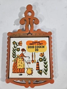 Vintage Pot Tile Trivet Orange Cast Iron Cherry Made In Japan Good Cookin Do - Picture 1 of 3