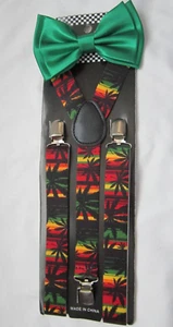 Unisex Smoking Grün Riemen Fliege & Mehrfarbig MJ Weed Adj Hosenträger Kombi-Neu! - Bild 1 von 2