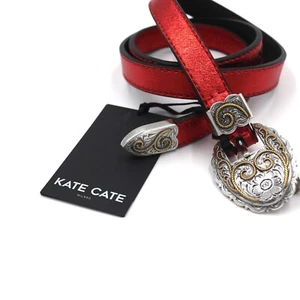 KATE CATE Cintura Pelle Nappa Rosso Laminata Donna Regolabile Fibbia Argento Oro - Foto 1 di 12