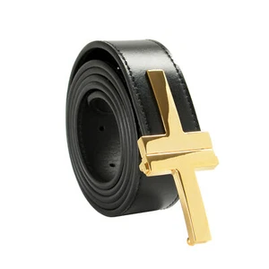 Tom Ford Cinturón Decorado Cuero Negro Metal Dorado Hebilla en T US 42 IT 105 - Imagen 1 de 4