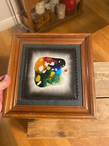Vintage Mid-Century Colourful Abstract Glass / Enamel Framed Pictured / Wall Art