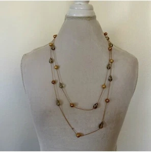 Fashion, jewelry, 2 Strand Chain w/Beads and Crystal Necklace - Bild 1 von 6