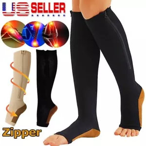 Zippered Medical Compression Socks 20-30mmHg Zipper Open Toe for Men Women USA - Picture 1 of 17