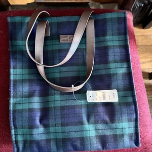Borsa Brooks Brothers nuova con etichetta tartan verde plaid 14" pelle logo + manici cerniera - Foto 1 di 5