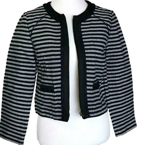 New J.Crew Factory Suiting Jacket Size 2 Women’s Striped Tweed Navy Career  - Picture 1 of 11