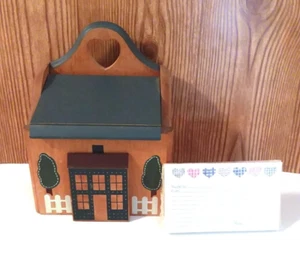 Vintage hand painted wooden cottage house recipe box Teal/Turquoise with cards - Picture 1 of 6