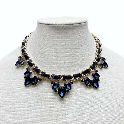 Colar INC International Concepts declaração de elos de corrente de cristal veludo azul NOVO - Imagem 1 de 4