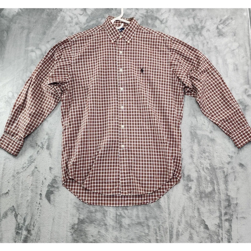 Camisa masculina vintage Ralph Lauren xadrez verde vermelha Blake algodão mangas compridas - Imagem 1 de 4