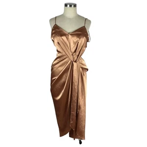 AFTER SIX 6828 Toffee Stretch Charmeuse Draped Midi Dress Size 0R NWT Bridesmaid - Picture 1 of 8