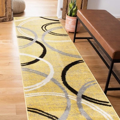 Rugshop Modern Wavy Circles Design Runner Rug 2' x 10' Yellow - Image 1 of 4