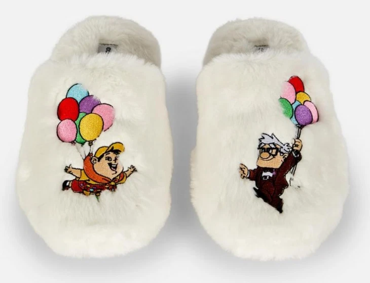 Disney Pixar UP Slippers Mule Fuax Fur White Sizes UK 3-8