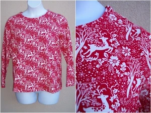 Talbots NUEVO Top Holiday Reindeer Talla Grande 1x XL Rojo Blanco NAVIDAD Camiseta Blusa - Imagen 1 de 9