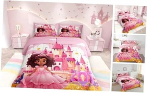 Black Princess Girls Comforter Set,Dreamy Castle Carriage Pink Full Princess 05 - Picture 1 of 7