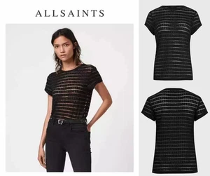 Allsaints Womens T Shirt Bella Stripe Tee Black Short Sleeve Top Lightweight - Picture 1 of 6