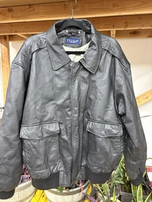 Chaqueta Bomber Vintage COUGAR Cuero Negra Para Hombre XL Cremallera Completa Estilo Retro Foto 1 de 4