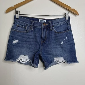 Old Navy Distressed Denim Jeans Shorts Kids Girls Size 14 Adjustable Waistband - Picture 1 of 9