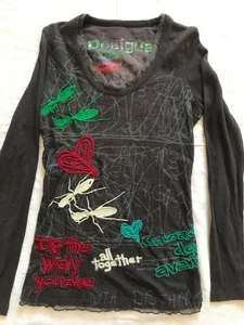 DESIGUAL WOMEN'S T-SHIRT LONG SLEEVE DECORATED SMALL SIZE EU - Picture 1 of 12