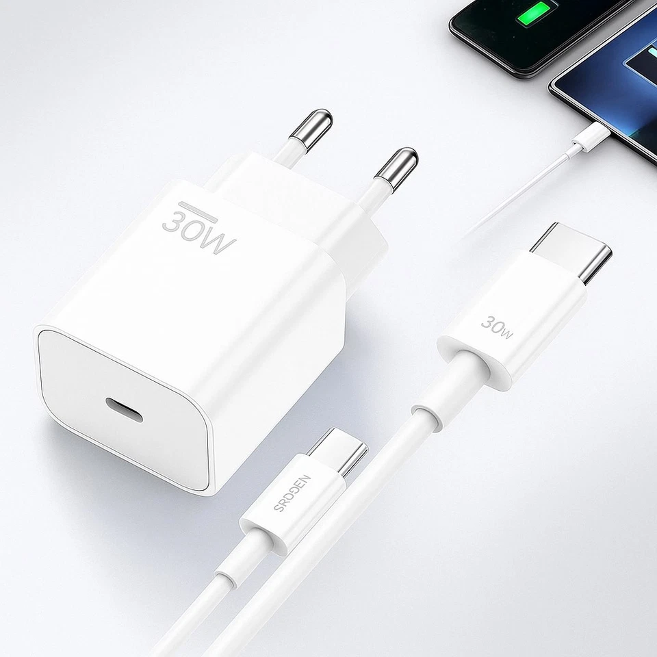 30W USB-C Ladegerät mit Kabel | Schnellladegerät Typ-C PD Netzteil SENDEM OG88 - Bild 1 von 4