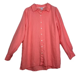 Tommy Bahama Leinen Strand Shirt Koralle Rosa Cover Up Resortware Top Damen Gr. L - Bild 1 von 12