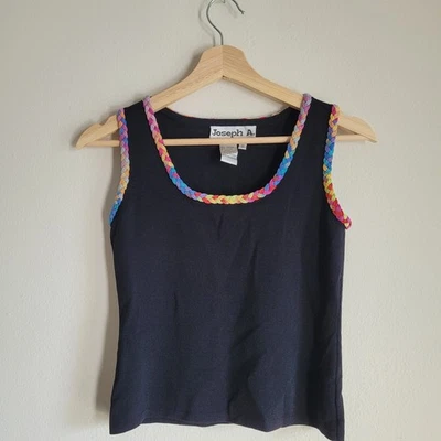 Camiseta sin mangas Joseph A negra con ribete trenzado arco iris Y2K talla S Foto 1 de 4