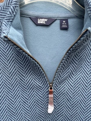 NUEVO Suéter Henley Lands' End Para Hombre Algodón 1/4 Cremallera Azul Espiga Adulto Med Foto 1 de 4