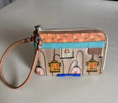 Cartera Fossil Key Per Muñequera, Lona Recubierta Floral Pajarera, Boho, Cierre de Cremallera Foto 1 de 4