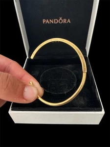 Pandora Signature I-D Open Bangle 14K Gold Plated  - Picture 1 of 10