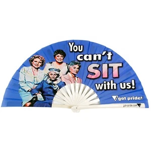 Girls Cant Sit With Us Bamboo Folding Clack Hand Fan Rave Festival Pride LGBTQ - Picture 1 of 1