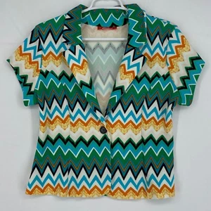 Rainbow Womens Small Short Sleeve Blazer Jacket Turquoise Orange Green Chevron - Picture 1 of 8