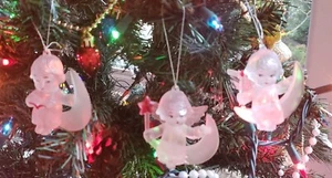 3 PC Set Angels Christmas Ornaments Faux Frosted Glass Moon Vintage - Picture 1 of 2