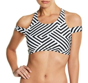 Marilyn Monroe Black white striped Cami Halter Bikini Top sz Large - Picture 1 of 7