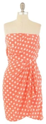 Vestido Paul & Joe S Coral-Rosa Lunares Drapeado Seda Sin Tirantes Tulipán-Dobladillo Mini Foto 1 de 4