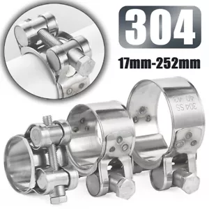 304 Stainless Steel Hose/Pipe/Filter/Fuel Gas Pipe T-Bolt Clamps Clips 17-252mm - Picture 1 of 21