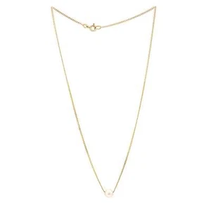 Kette Panzer Gelbgold Perle 585 14K 43cm Damenschmuck Perlenanhänger Halskette - Bild 1 von 4