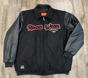 Vintage Rocawear Denim Varsity Black Leather Full Zip 4XL Jacket - Picture 1 of 9