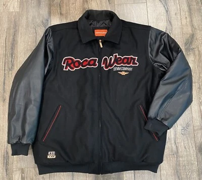 Vintage Rocawear Denim Varsity Black Leather Full Zip 4XL Jacket - Image 1 of 4