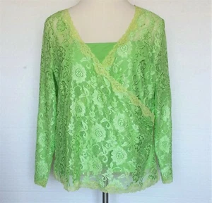Diane Gilman Blouse Top NEW Green Floral Pattern Lace One Piece Womens 2X - Picture 1 of 11