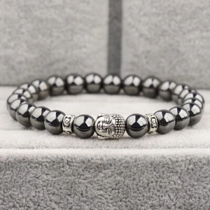 Natural Hematite Mineral Buddha Bracelet Men's Natural Stone Bracelet Jewlery - Picture 1 of 19