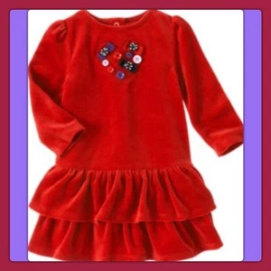 NWT Girls 3T Gymboree “WINTER PENGUIN” Red Velour Ruffled Tiered Button DRESS - Picture 1 of 2