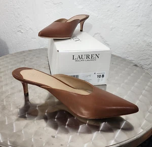 Lauren Ralph Lauren Adrienne Burnished Leather Mule Pump Polo Tan Size 10 Boxed - Picture 1 of 24