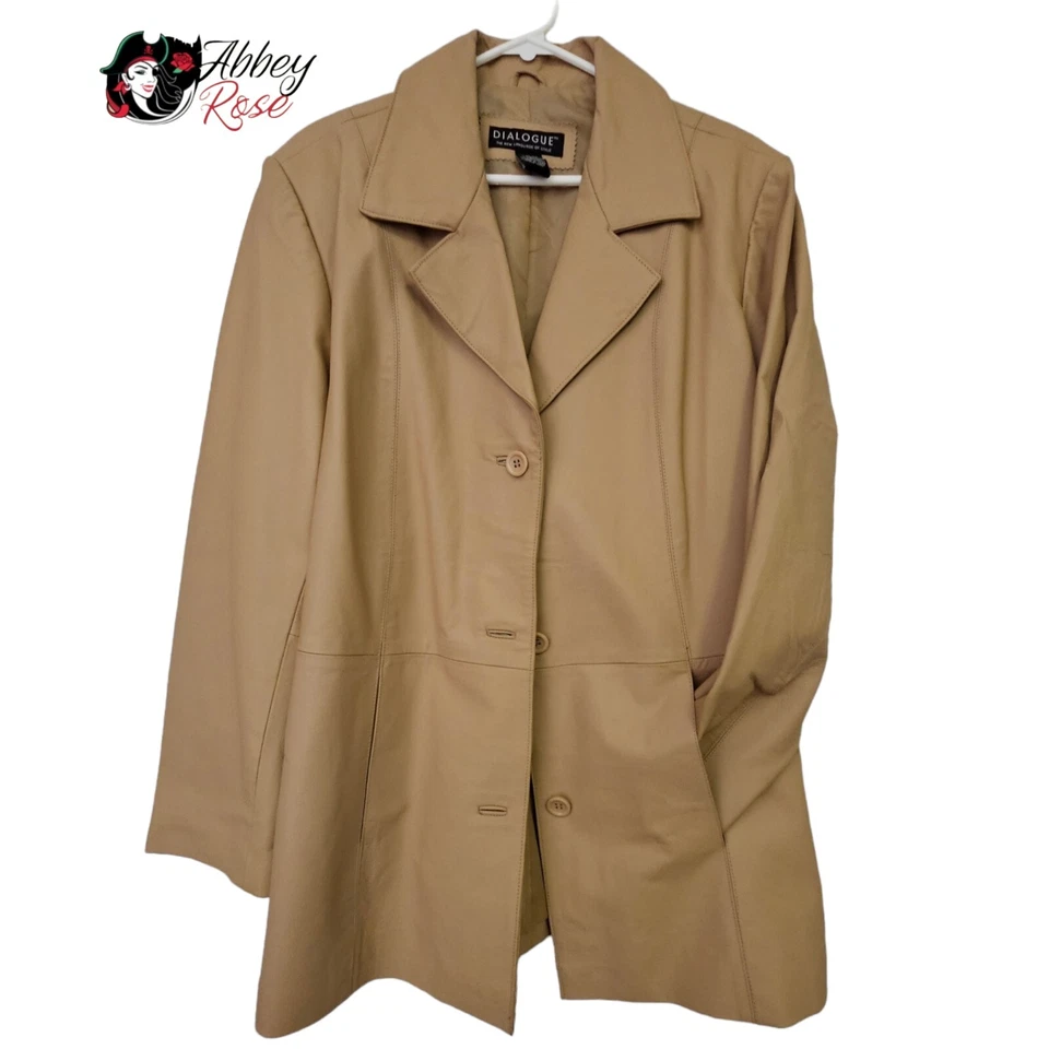 Dialogue Tan Brown Button Front Leather Jacket with Shoulder Pads Size 1X - Image 1 of 4